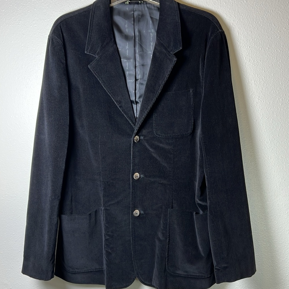Eddie Bauer Corduroy Blazer Jacket M 44R Black Cotton Stretch Patch Pockets Y2K